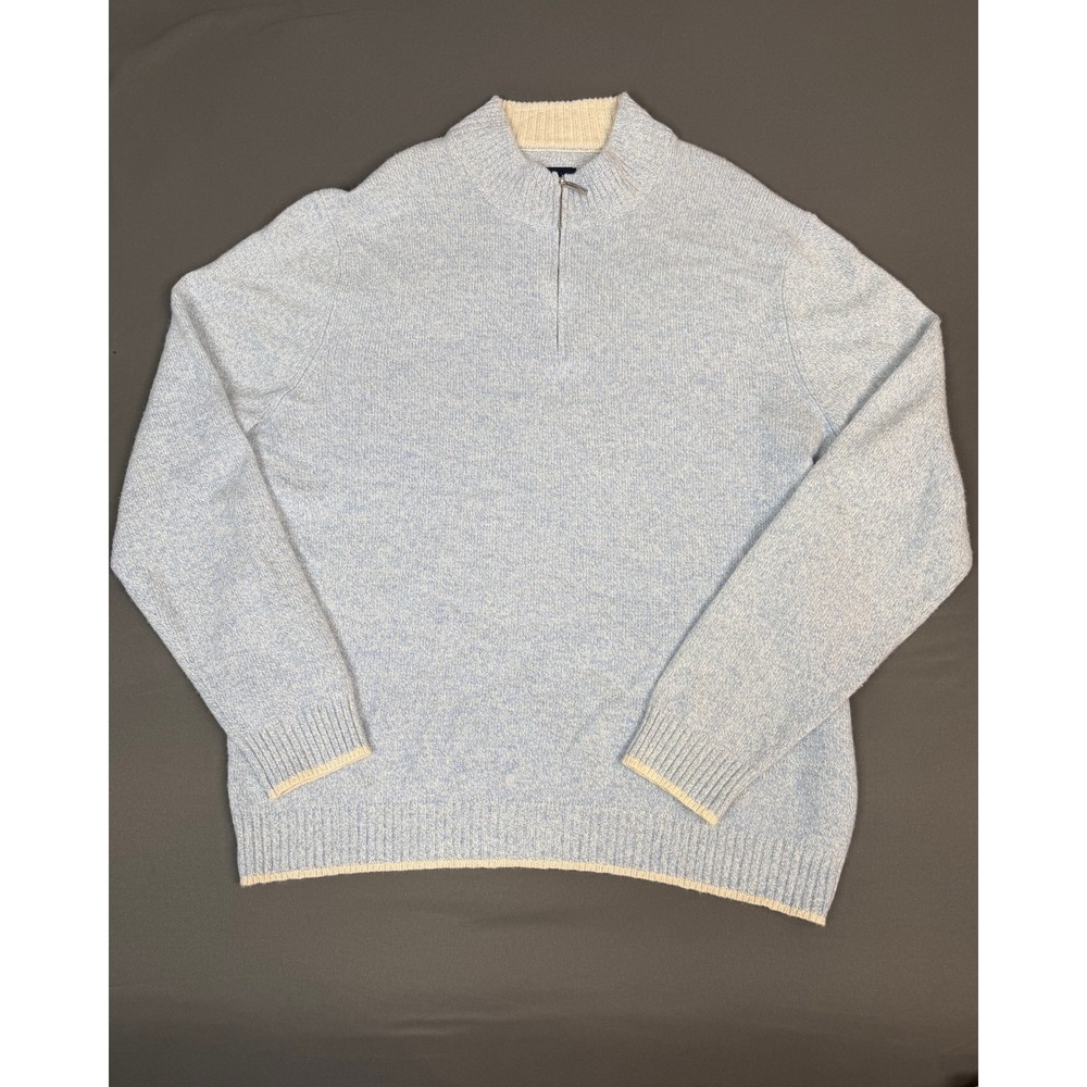 Tommy Bahama Quarter Zip Sweater Mens XL Light Blue Merino Wool Italian Yarn